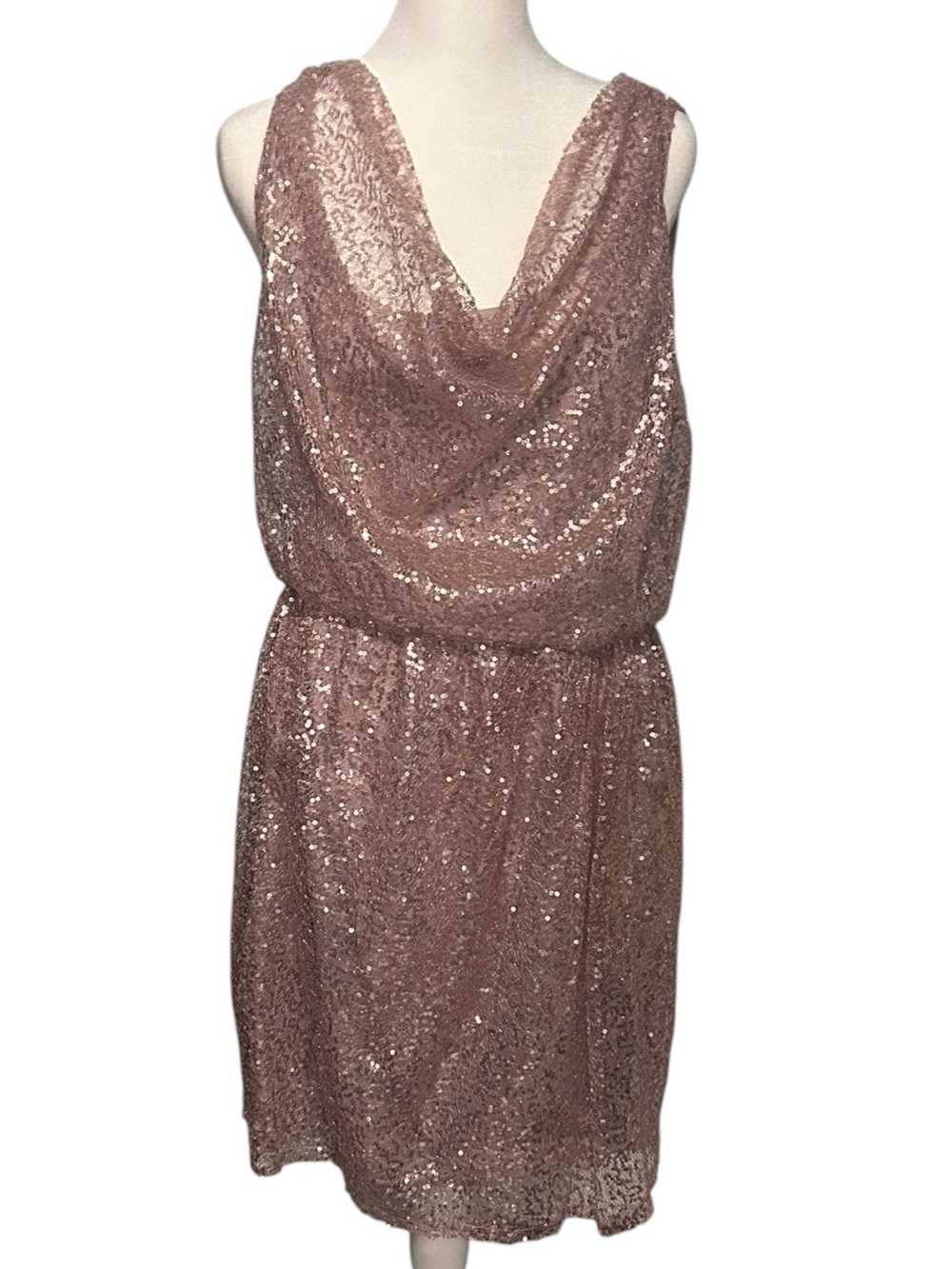 Liliana Rose Gold Sequin Cowl Neck Midi Dress